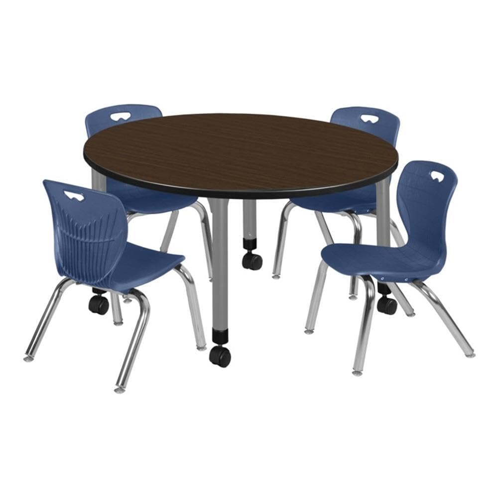 48" Round Mobile Table with 4 Navy Blue Chairs X5990
