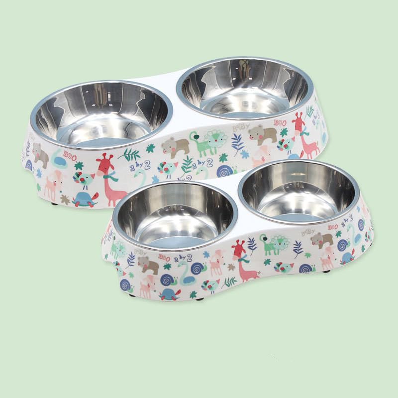 Small Double Stainless Steel Pet Bowls Q296