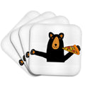 Black Bear Eating Pizza Set of 4 Coasters J5015