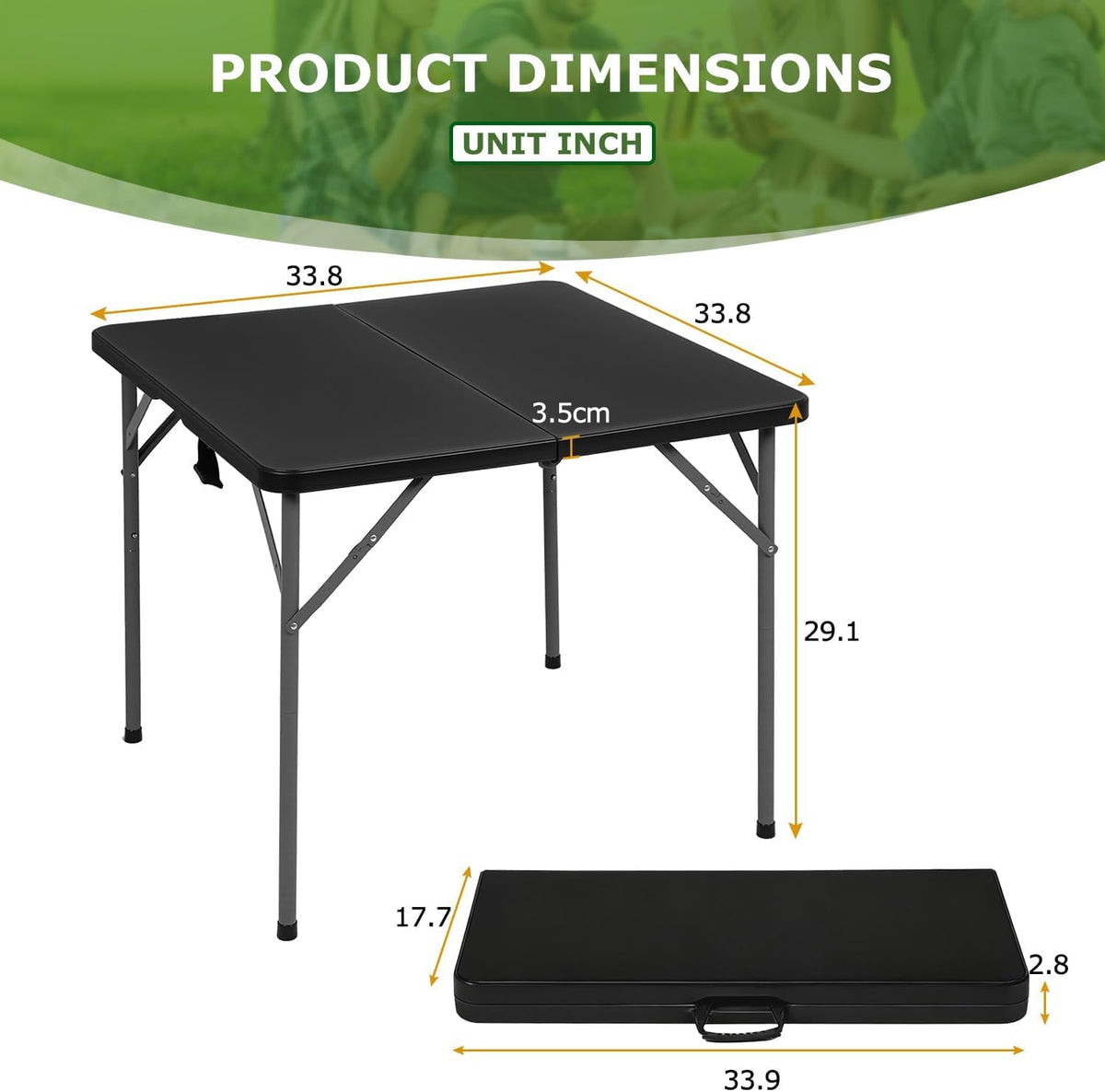 34" Square Folding Table, Black L283067