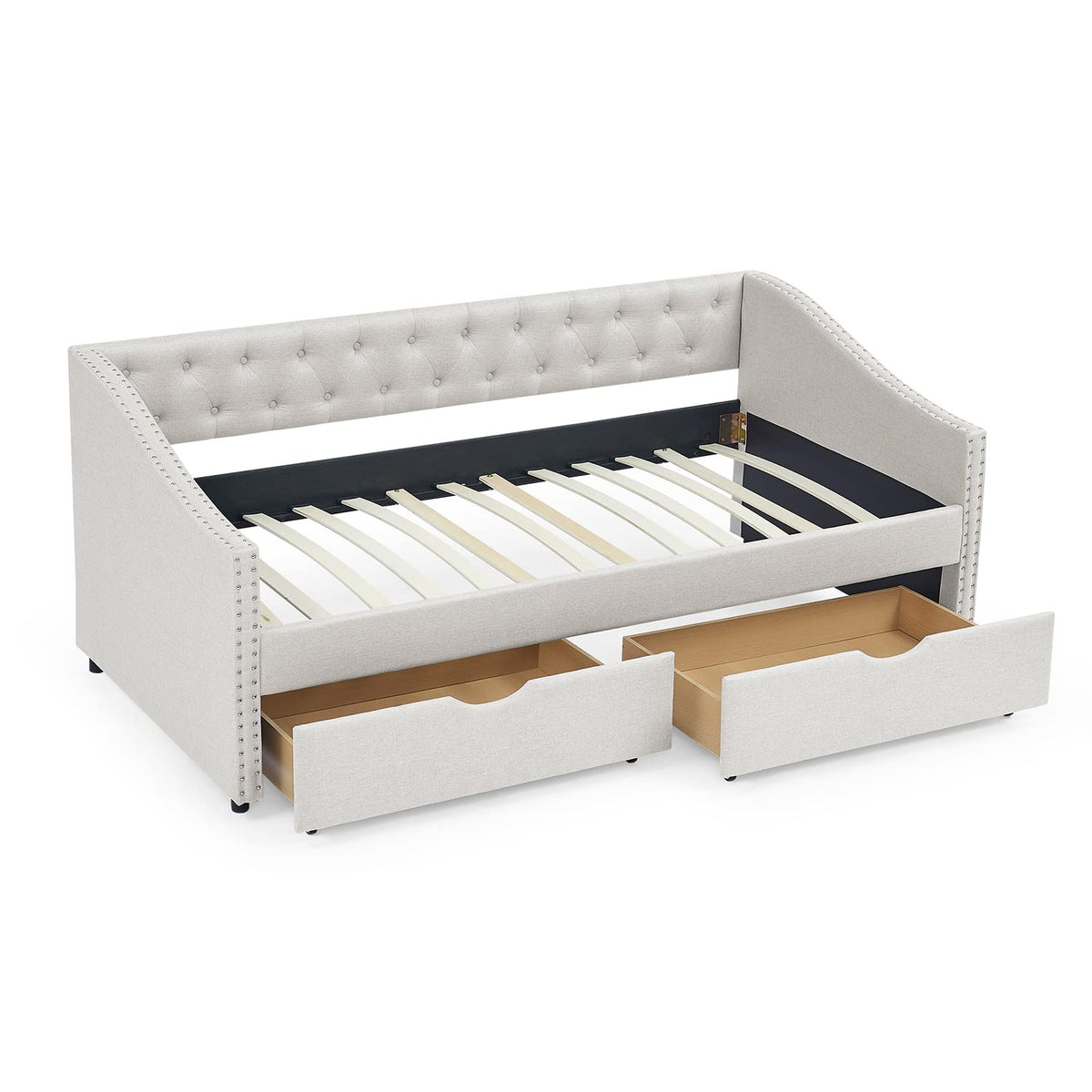 Beige Twin Size Upholstered Daybed with Drawers T887968