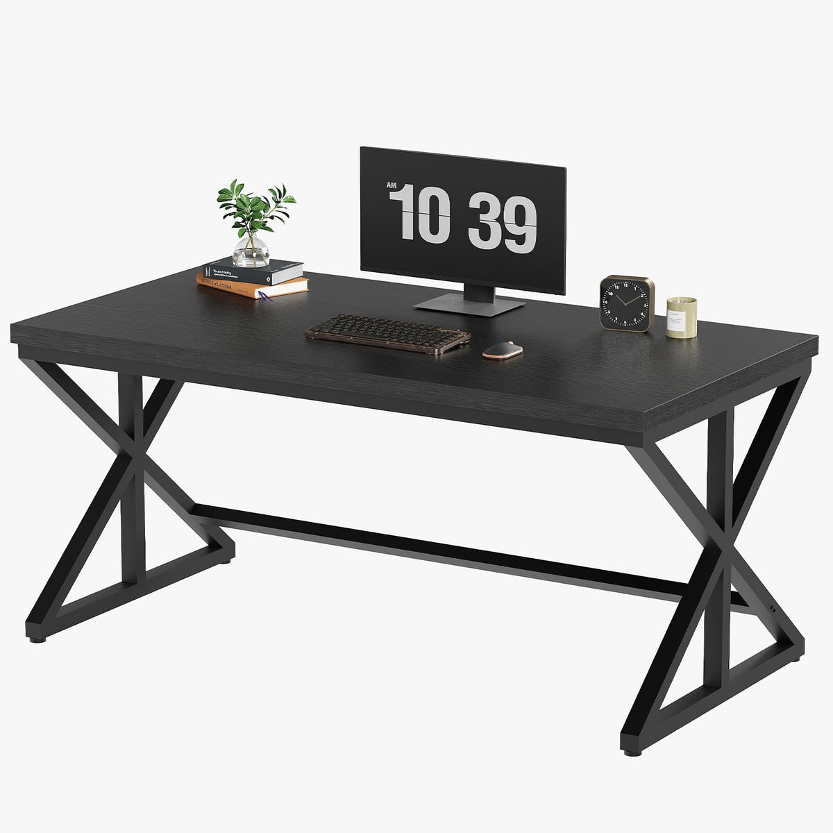 Black 47 Inch Wooden Metal Office Desk R232722
