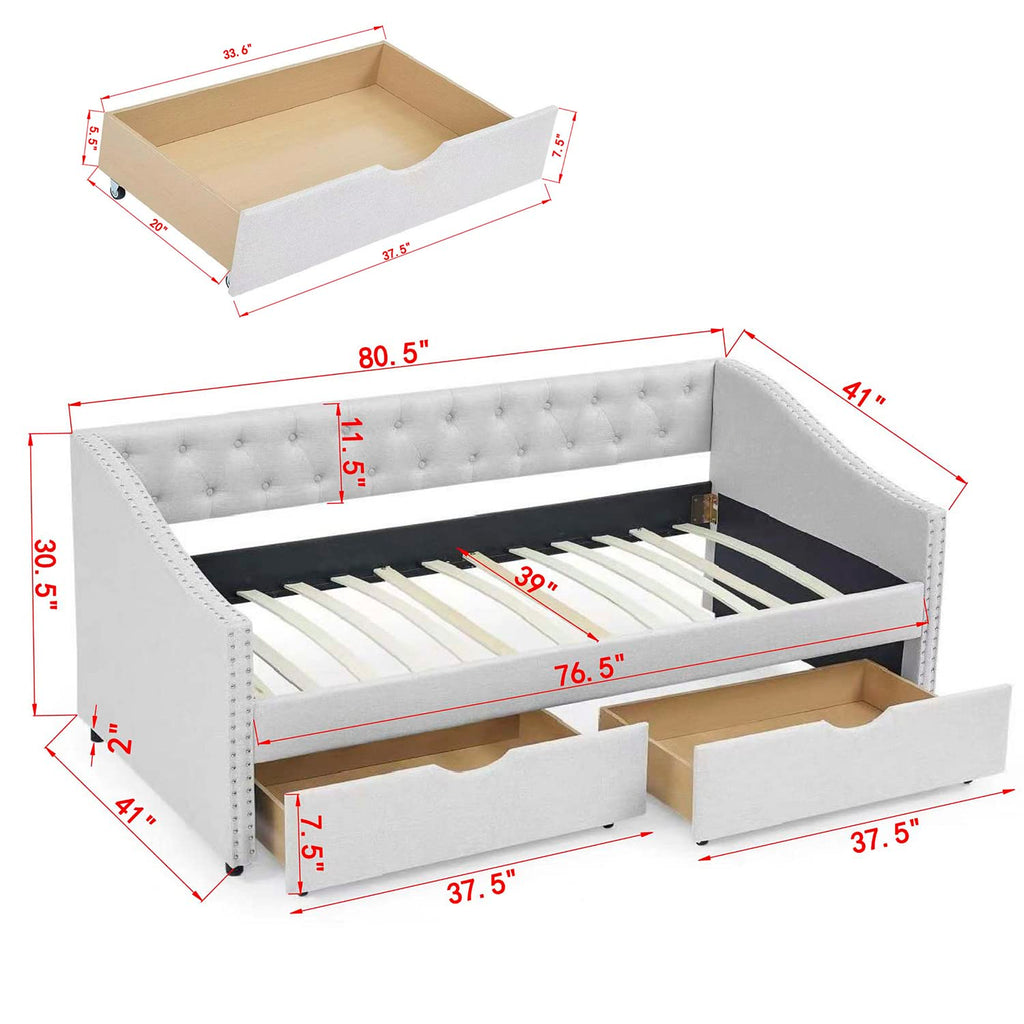 Beige Twin Size Upholstered Daybed with Drawers T887968