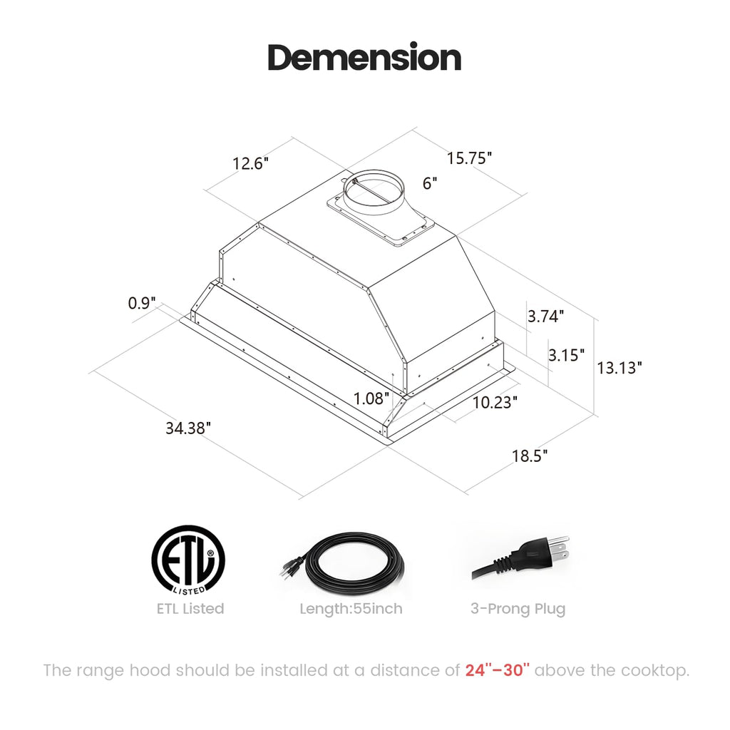 36 Inch 900 CFM Range Hood Insert S4315
