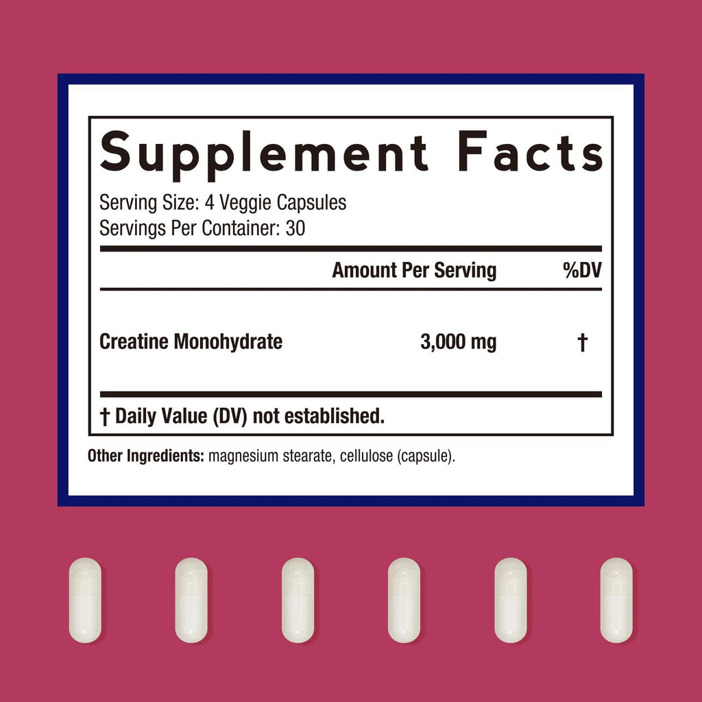 Micronized Creatine Monohydrate 3000 mg Vegan 120 Capsules F95420
