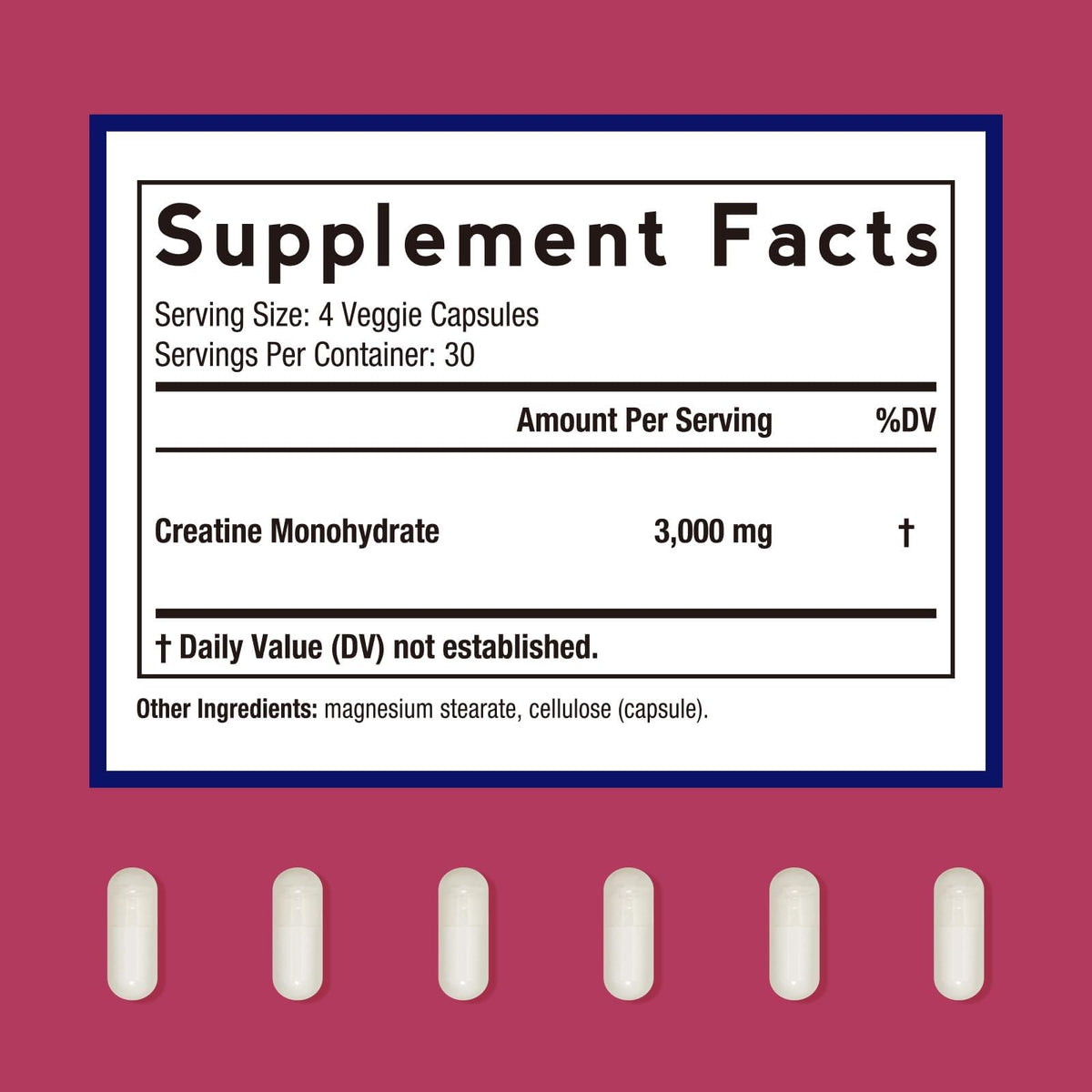 Micronized Creatine Monohydrate 3000 mg Vegan 120 Capsules F95420