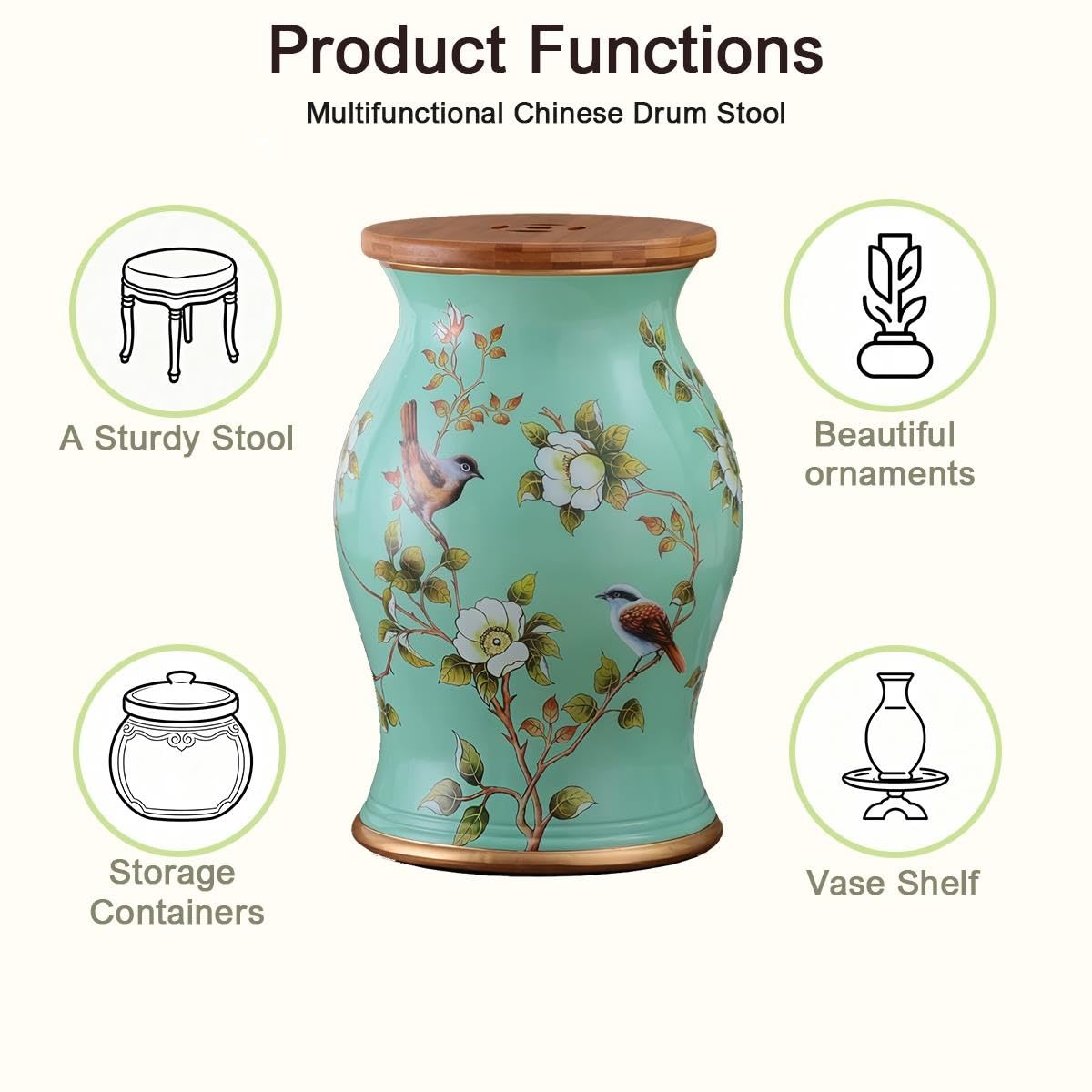 Ceramic Garden Stool Hand-Painted Drum Stool P815973