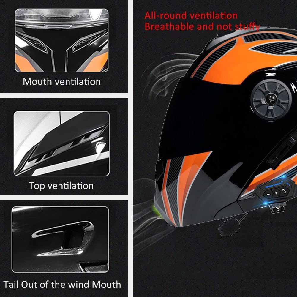 Bluetooth Modular Motorcycle Helmet DOT/ECE Approved Full Face Flip up Anti-Fog Double Visor Built-in Dual Speaker with Microphone C800