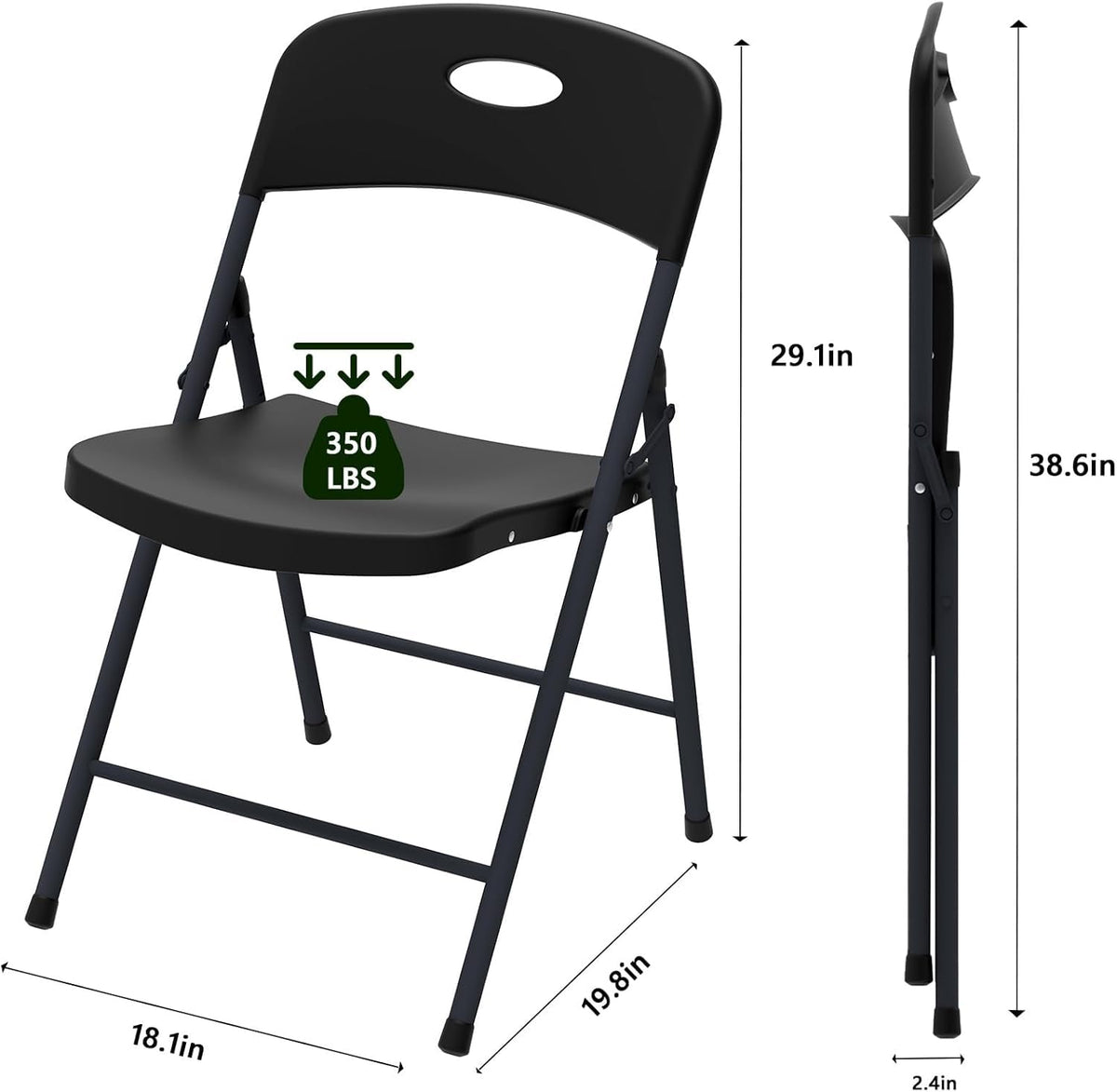 Black 10 Pack Plastic Folding Chair with Steel Frame D585