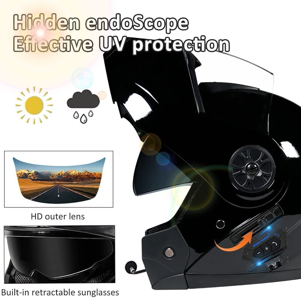 Bluetooth Modular Motorcycle Helmet DOT/ECE Approved Full Face Flip up Anti-Fog Double Visor Built-in Dual Speaker with Microphone C800
