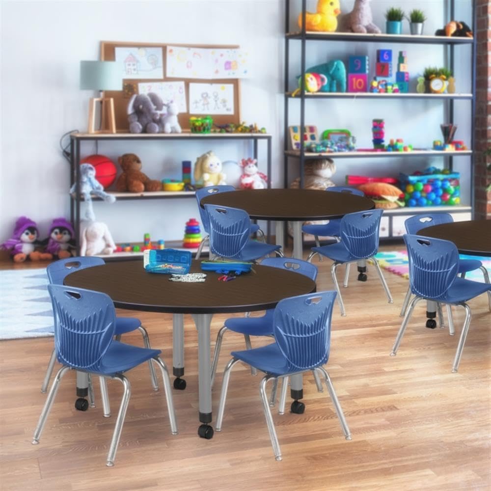 48" Round Mobile Table with 4 Navy Blue Chairs X5990
