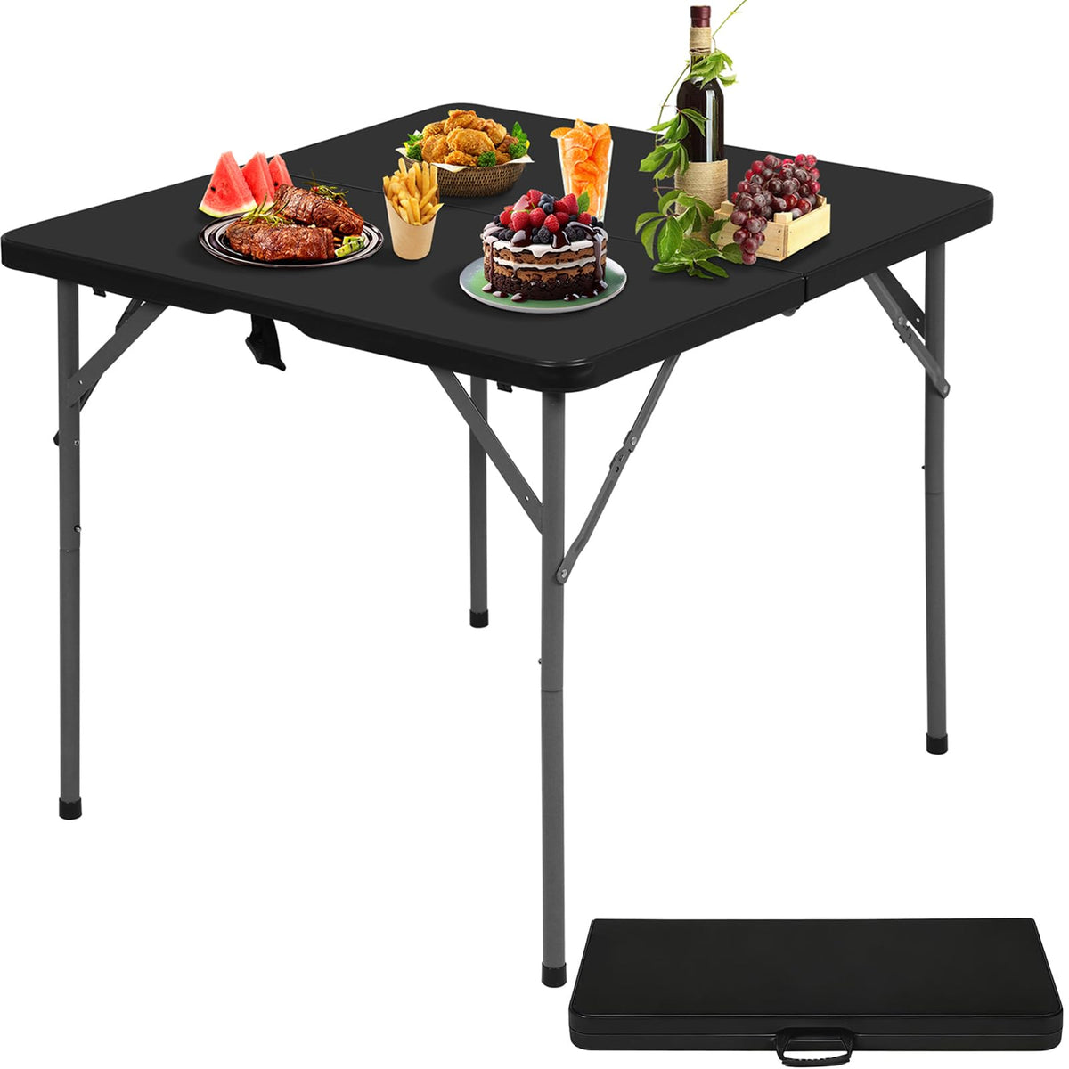 34" Square Folding Table, Black L283067