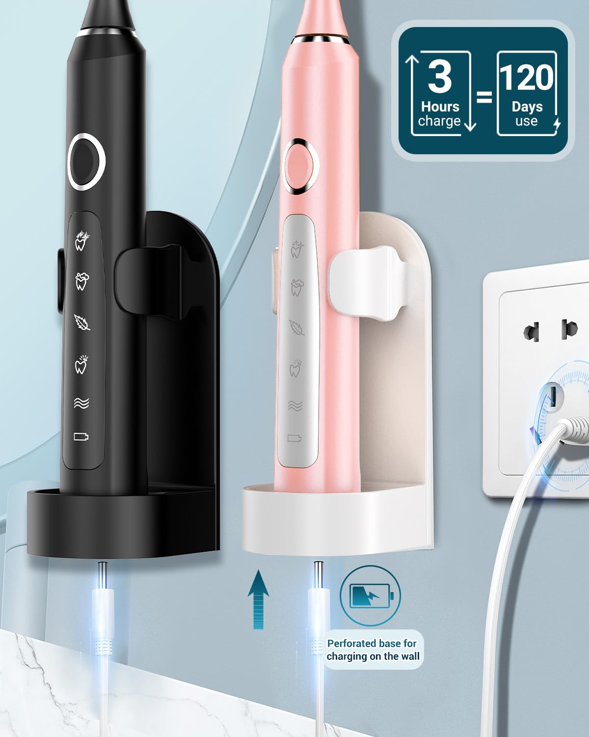 2 Pack Rechargeable Electric Toothbrush with 12 Brush Heads & 2 Travel Case J8232
