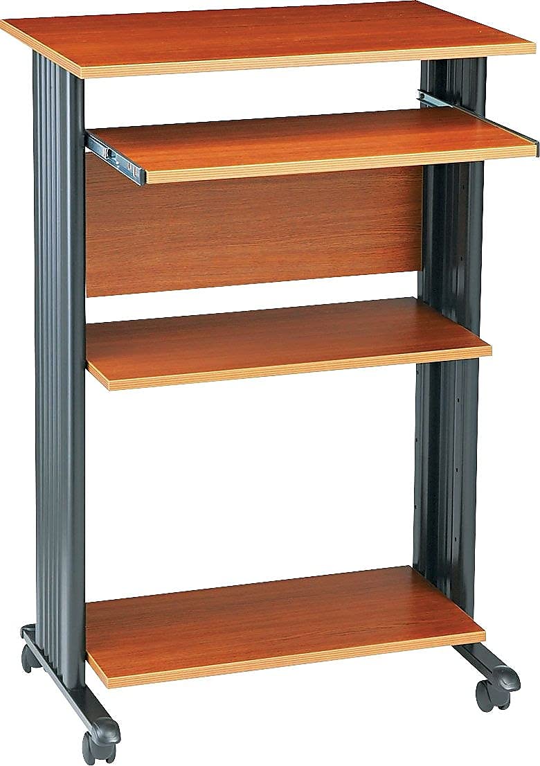 Mobile Stand-Up Desk with Keyboard Tray and 2 Adjustable Shelves U52530