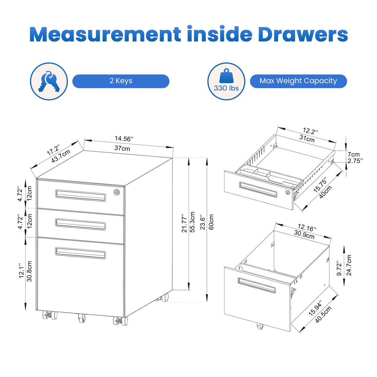 3 Drawer Metal Rolling File Cabinet A861271