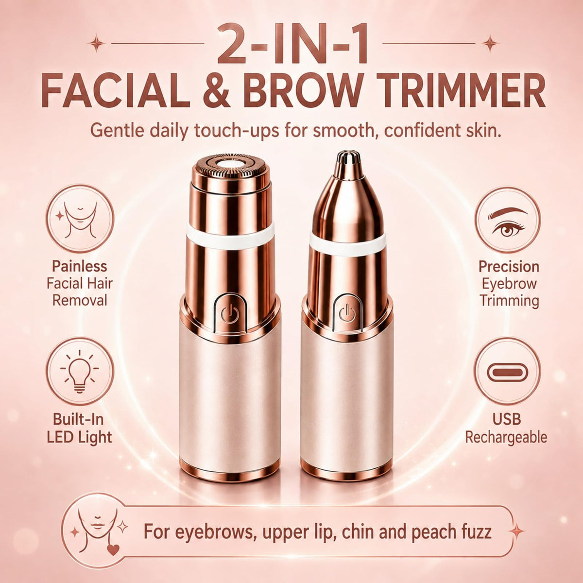 2-in-1 Facial Hair Remover & Eyebrow Trimmer with LED Light S904556