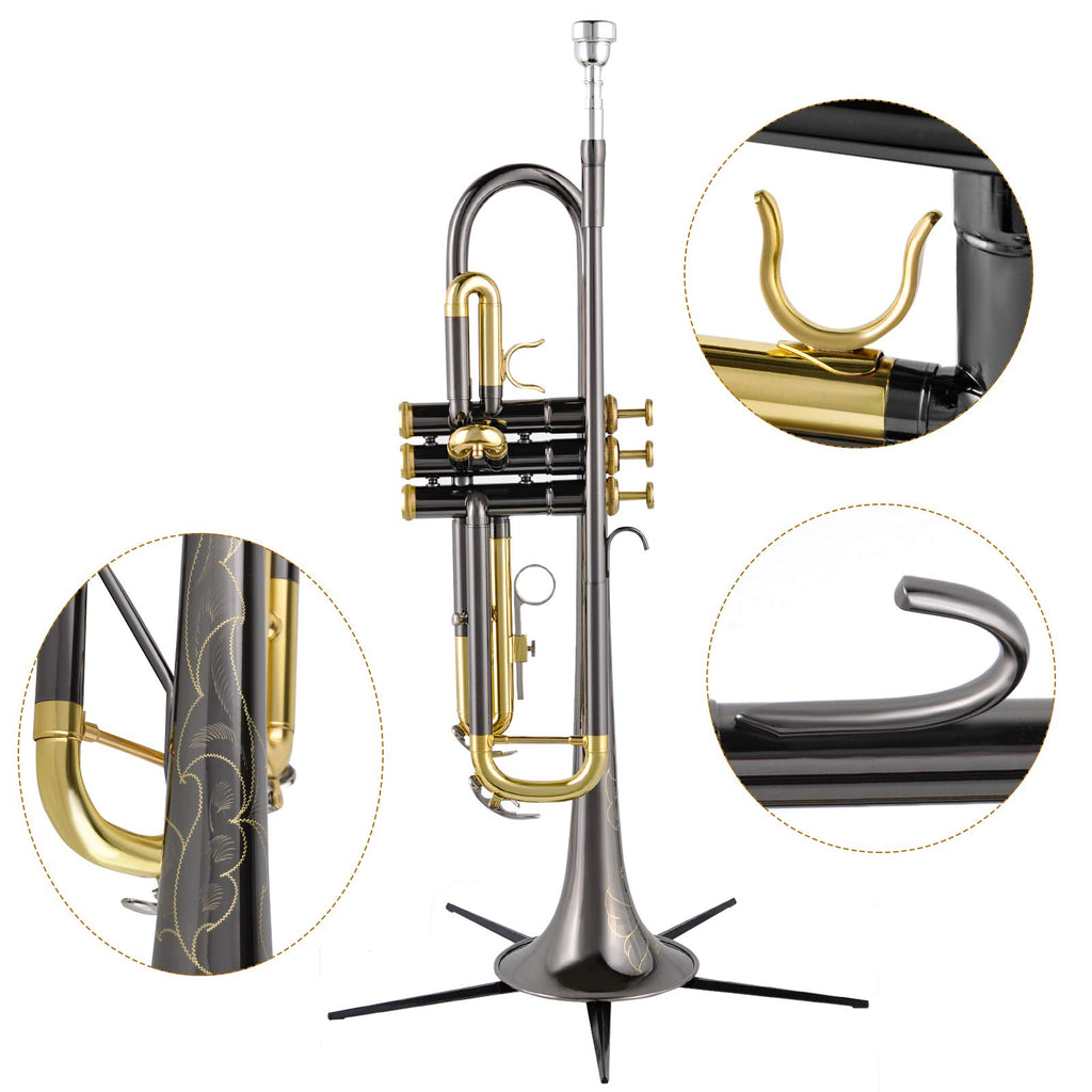 Bb Trumpet Set with Carrying Case, Gloves, 7C Mouthpiece, Tuning Rod, Black Nickel W709