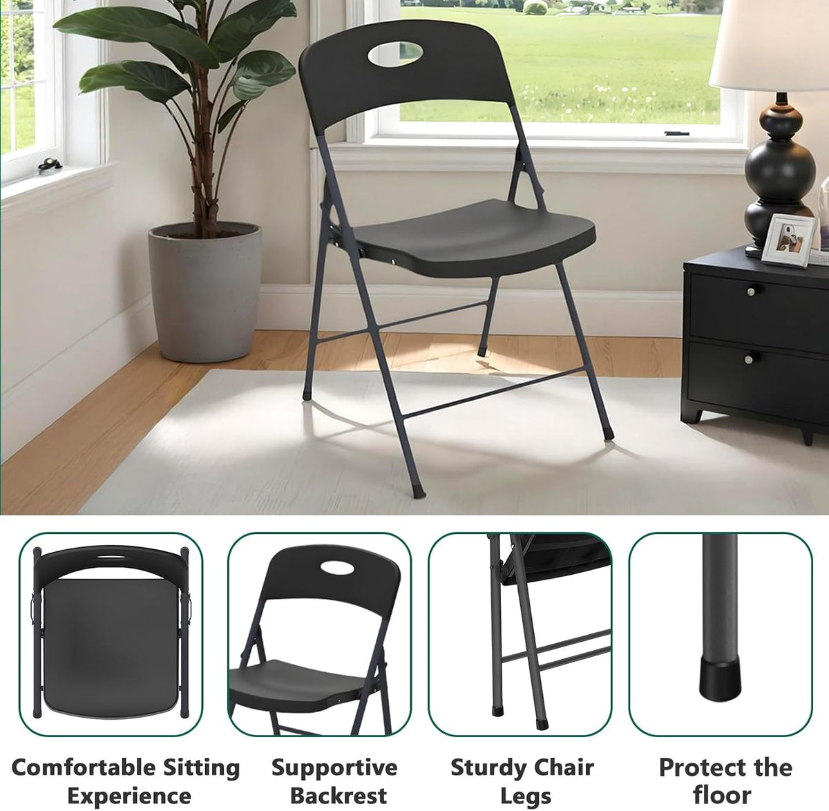 Black 10 Pack Plastic Folding Chair with Steel Frame D585