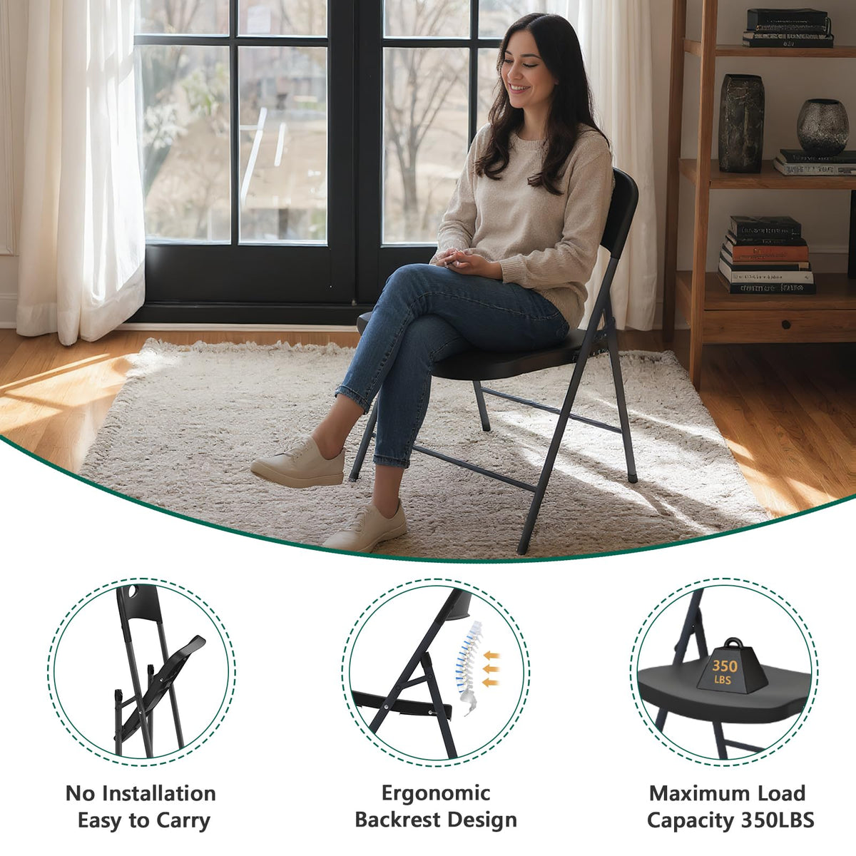 Black 10 Pack Plastic Folding Chair with Steel Frame D585