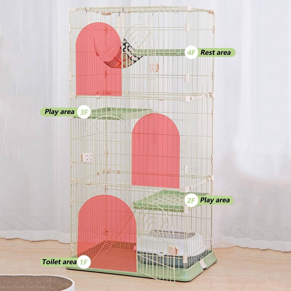 3/4-Tier Wire Cat Cage Playpen Kennel with Hammock and 3 Platforms C72399