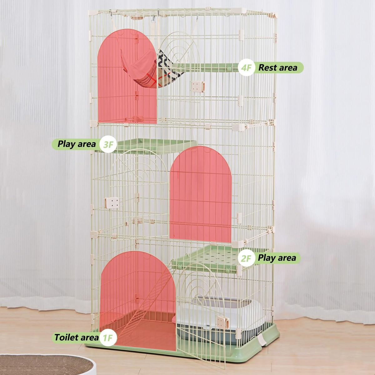 3/4-Tier Wire Cat Cage Playpen Kennel with Hammock and 3 Platforms C72399