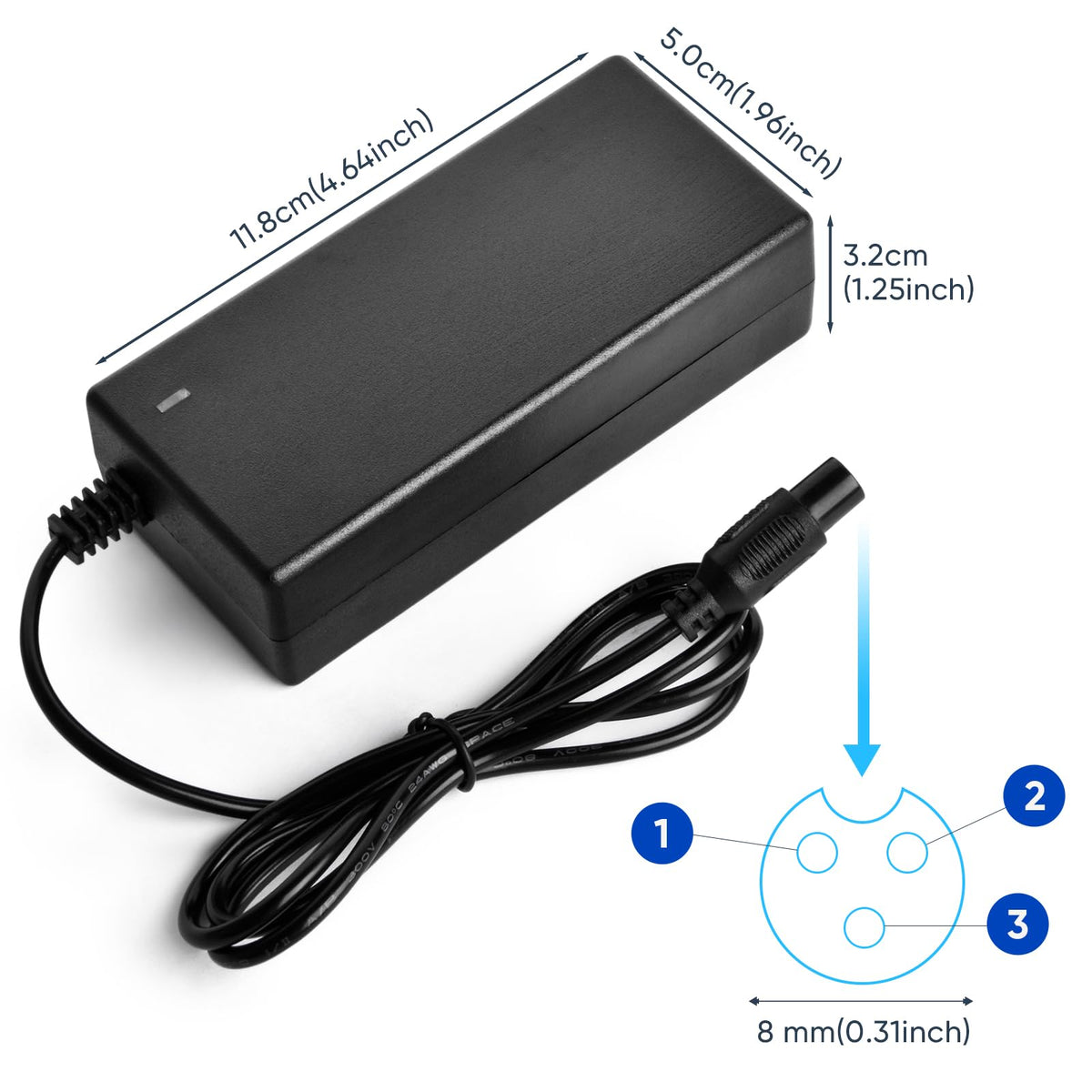 42V 2A Battery Charger 3 Prong Inline Connector D262009