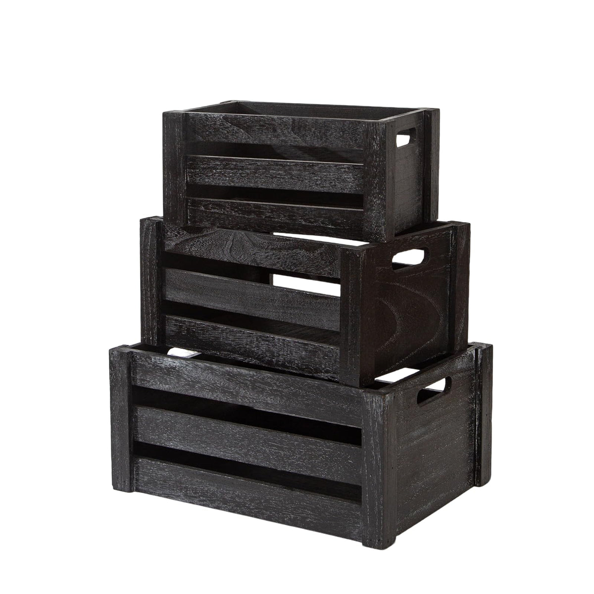 Set of 3 Nesting Wooden Crates with Handles C343520