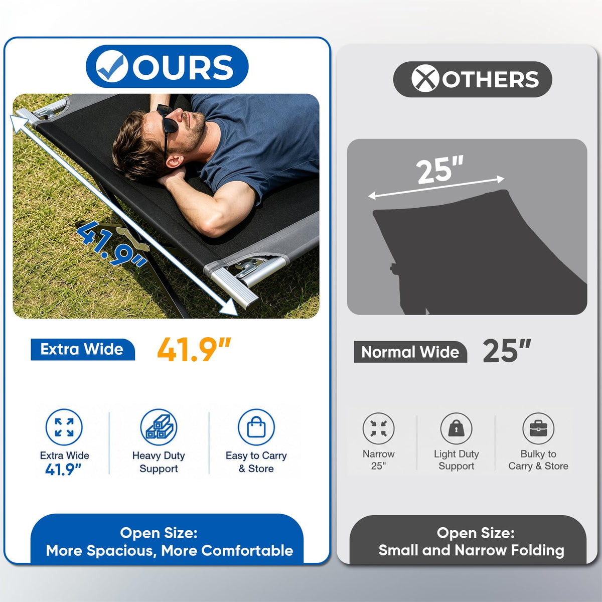 42" Extra Wide Heavy Duty Folding Cot Bed with Carry Bag E191