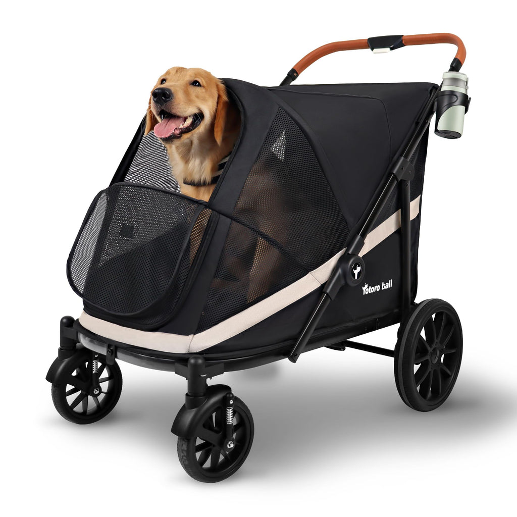 Black Large 4 Wheel Dog Stroller with Storage Pocket M933