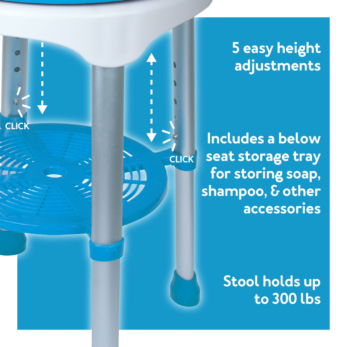 Adjustable Rotating Bath and Shower Stool with Storage Tray C61294
