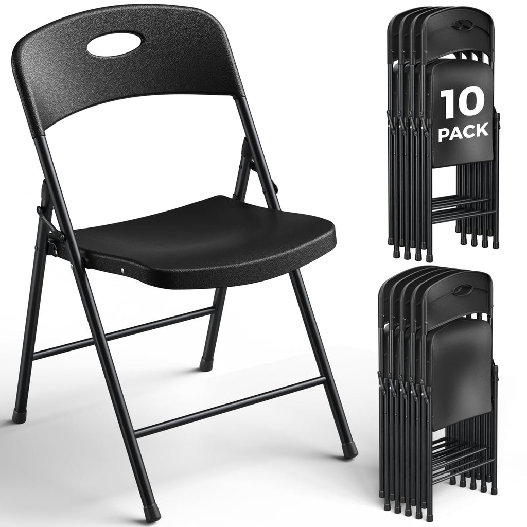 Black 10 Pack Plastic Folding Chair with Steel Frame D585