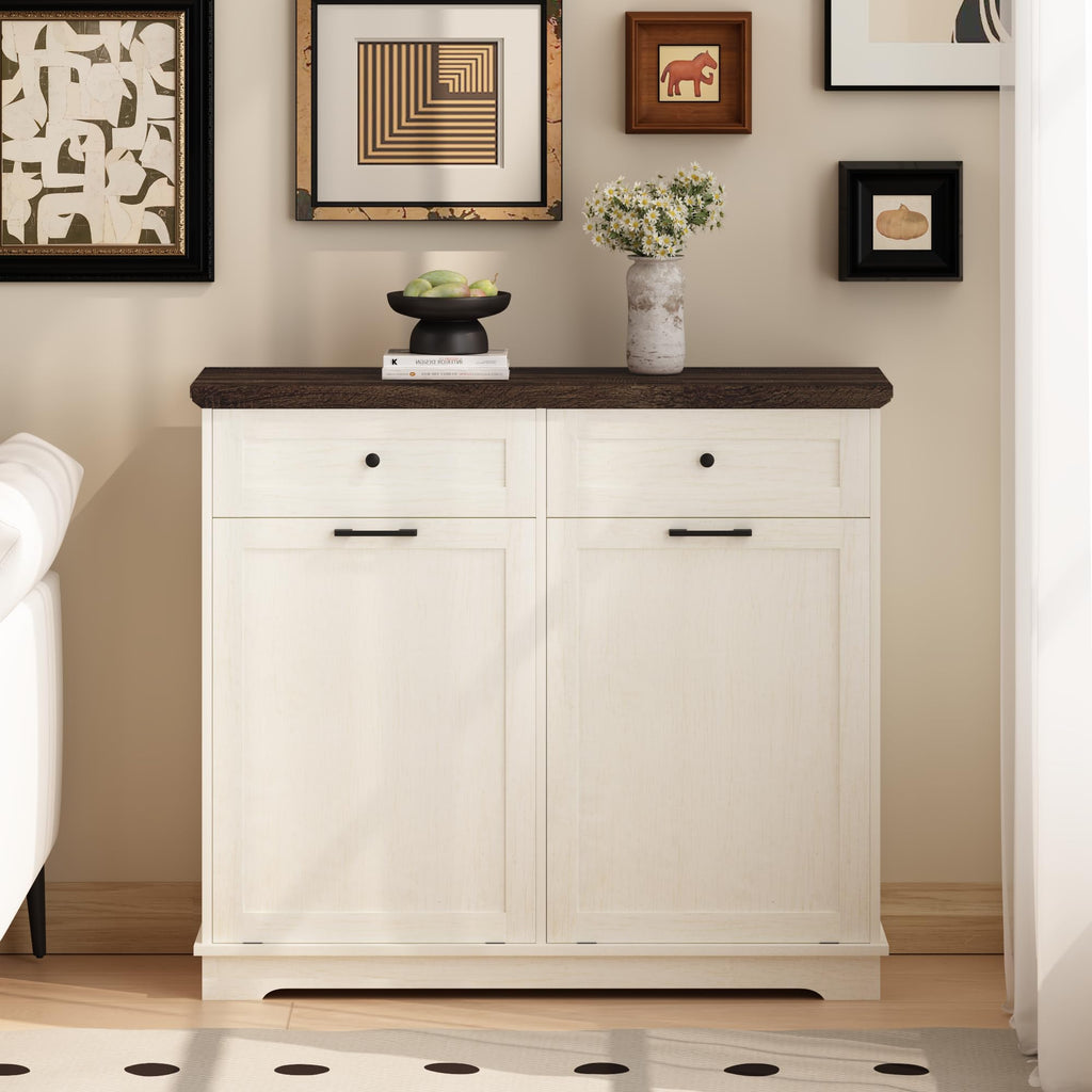 20 Gallon Wooden Tilt Out Trash Can Cabinet with Drawers A584622