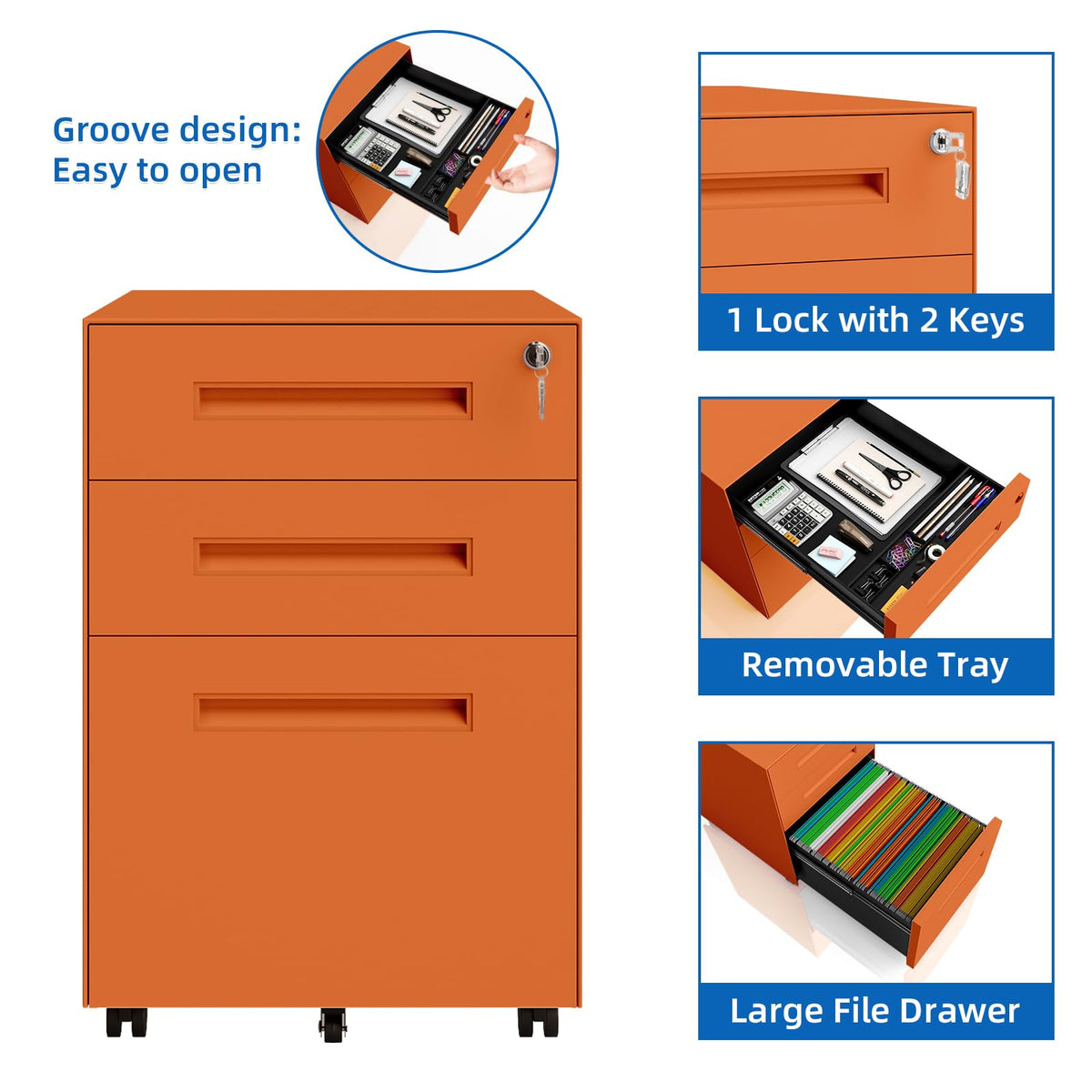 3 Drawer Metal Rolling File Cabinet A861271