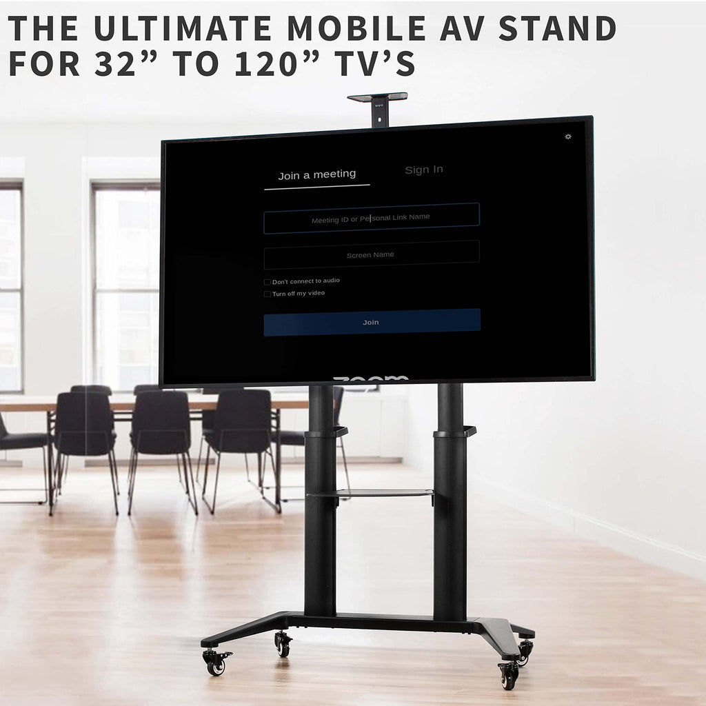 Aluminum Mobile TV Cart for 32 to 120 inch Screens up to 308 lbs, Black E2285