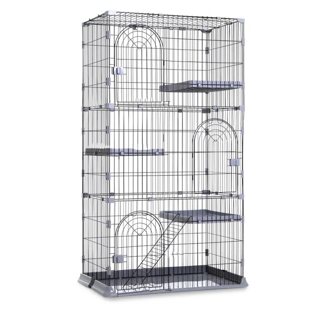 3/4-Tier Wire Cat Cage Playpen Kennel with Hammock and 3 Platforms C72399