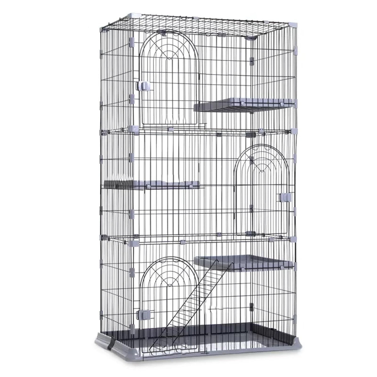 3/4-Tier Wire Cat Cage Playpen Kennel with Hammock and 3 Platforms C72399