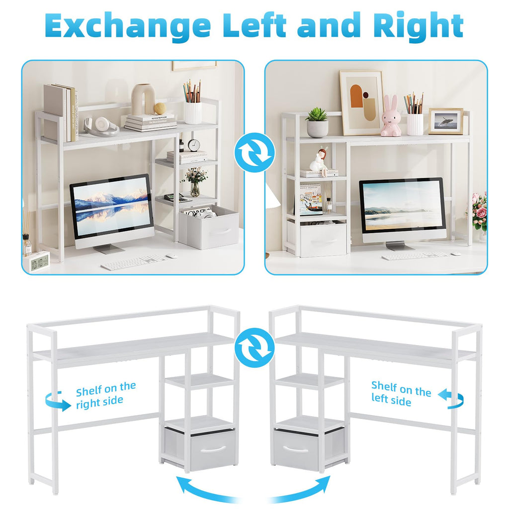 White Wood Desk Shelf with Drawer C450
