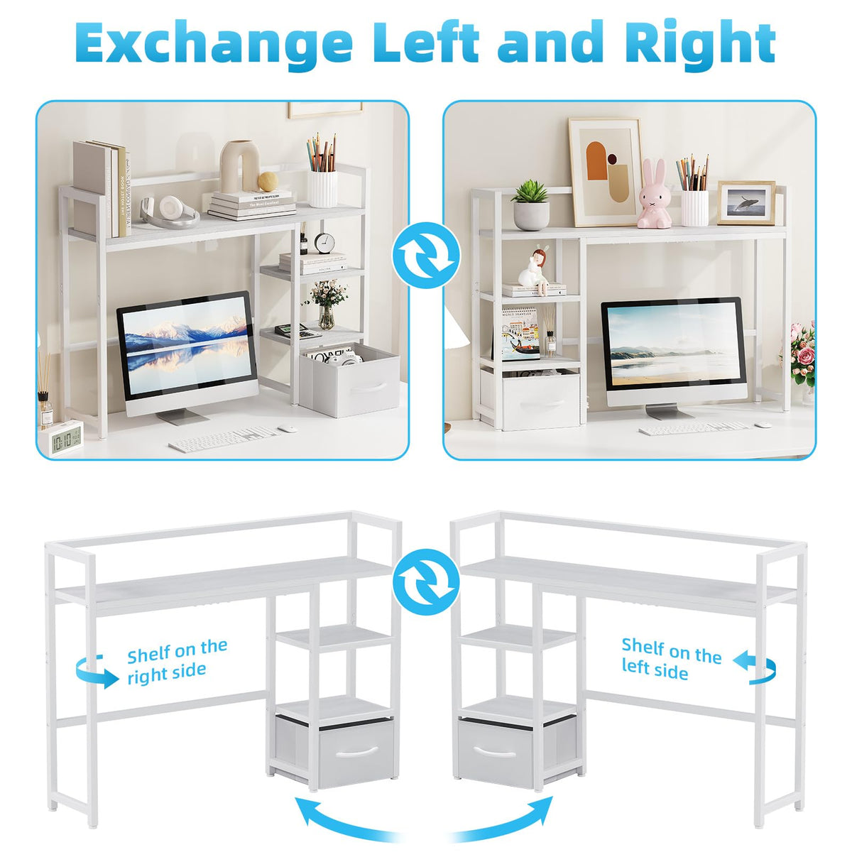 White Wood Desk Shelf with Drawer C450