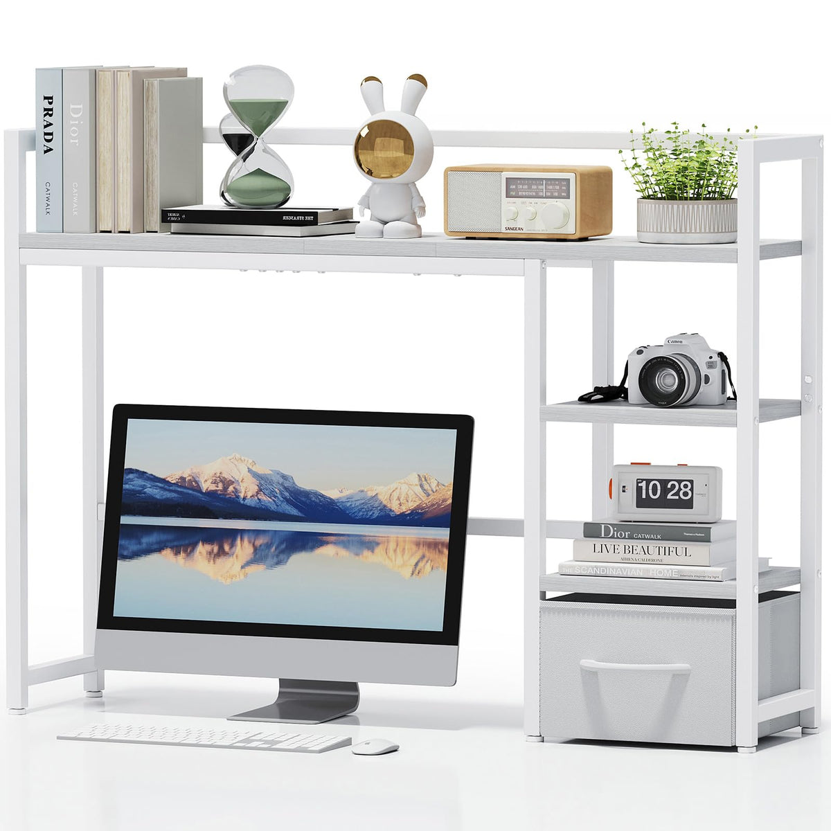 White Wood Desk Shelf with Drawer C450