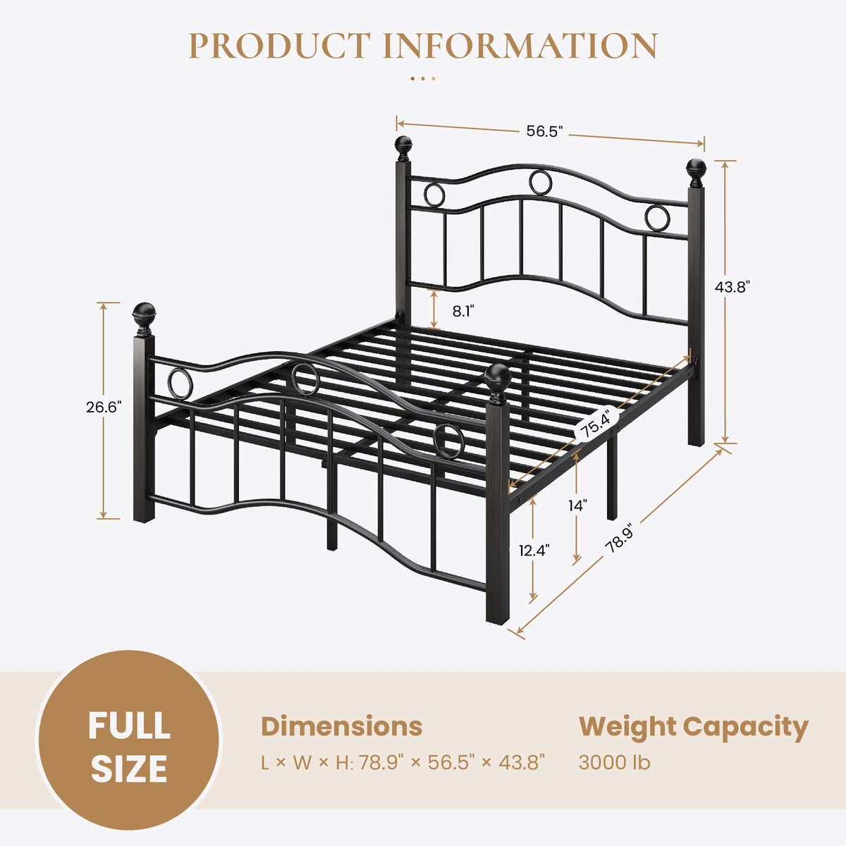 Full Size Black Metal Bed Frame Z721380
