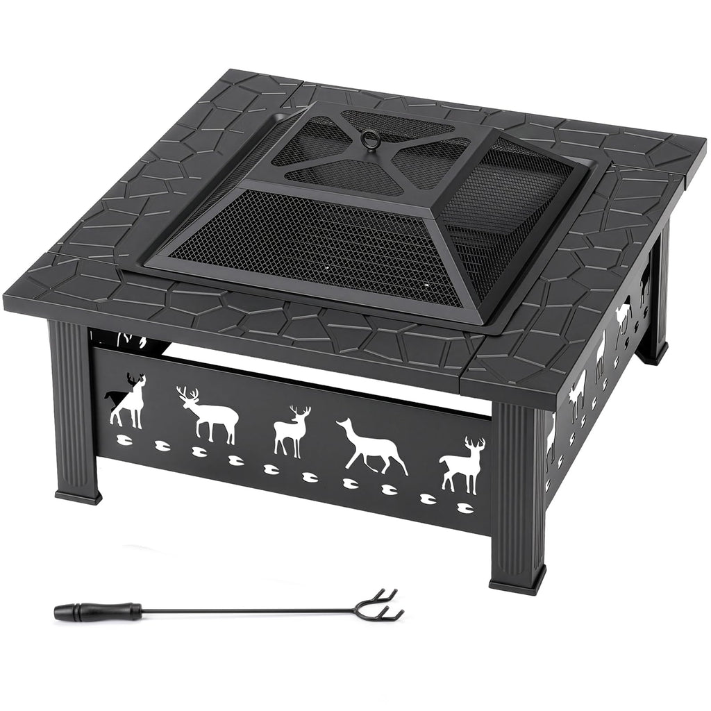 32 Inch Black Wrought Iron Wood Burning Fire Pit D290764