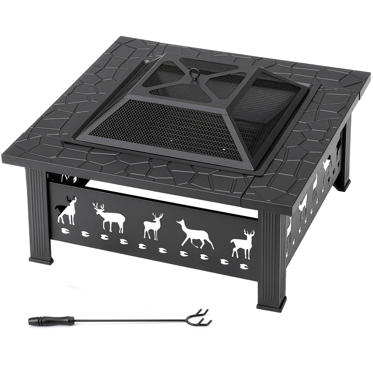 32 Inch Black Wrought Iron Wood Burning Fire Pit D290764