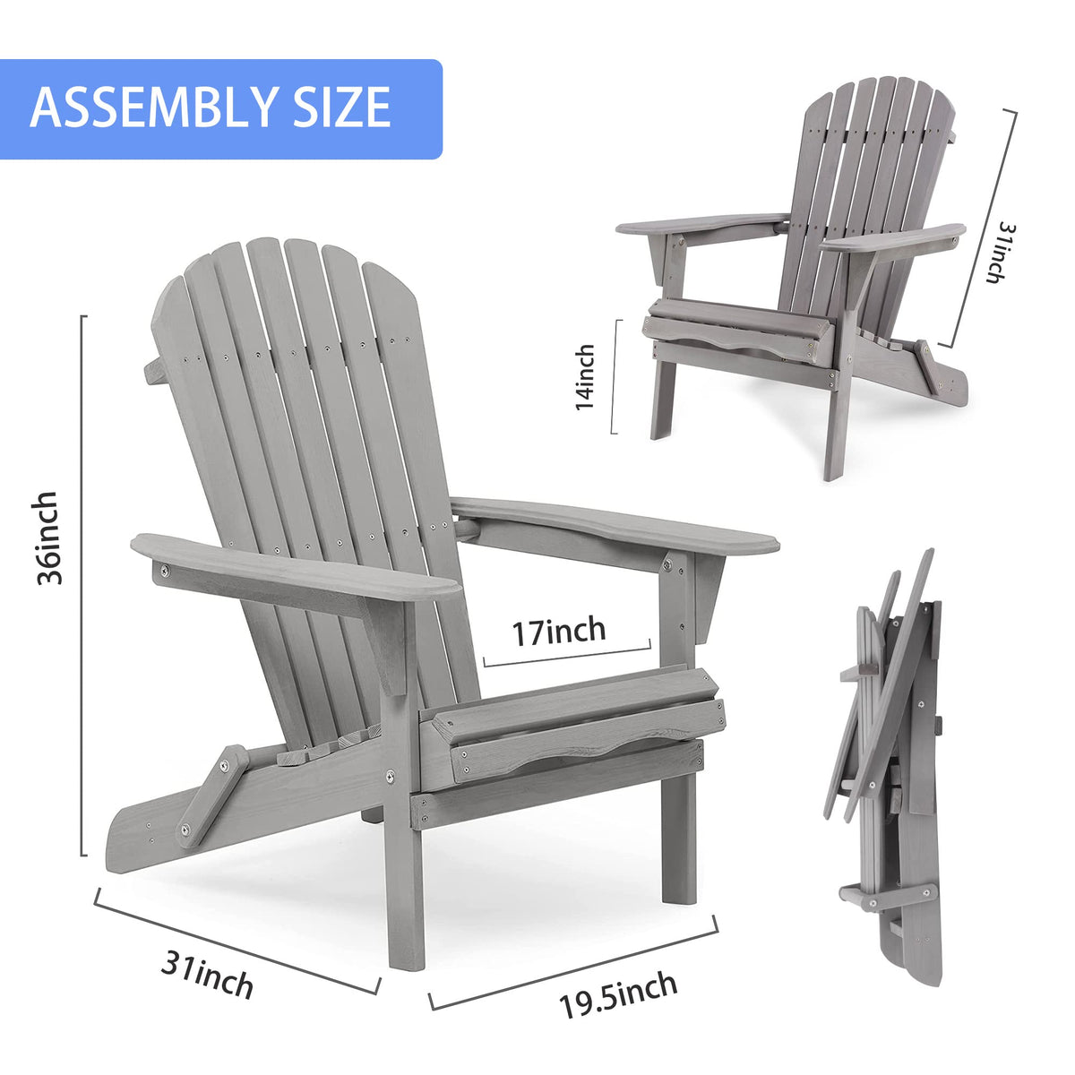 Wooden Folding Adirondack Chairs Set of 2 Solid Cedar U5000