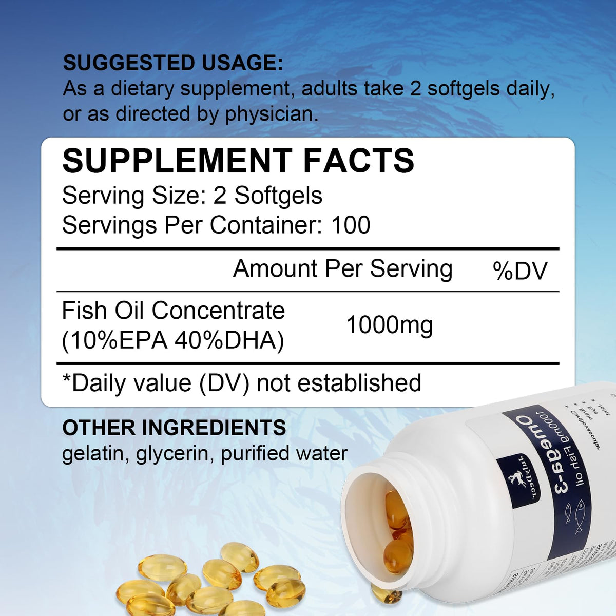 Omega 3 Fish Oil 1000 mg 200 Softgels U4312