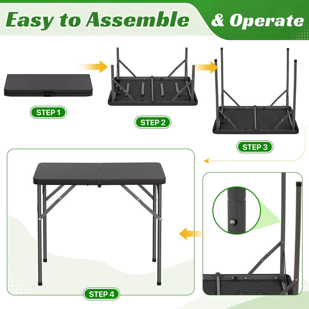 34" Square Folding Table, Black L283067