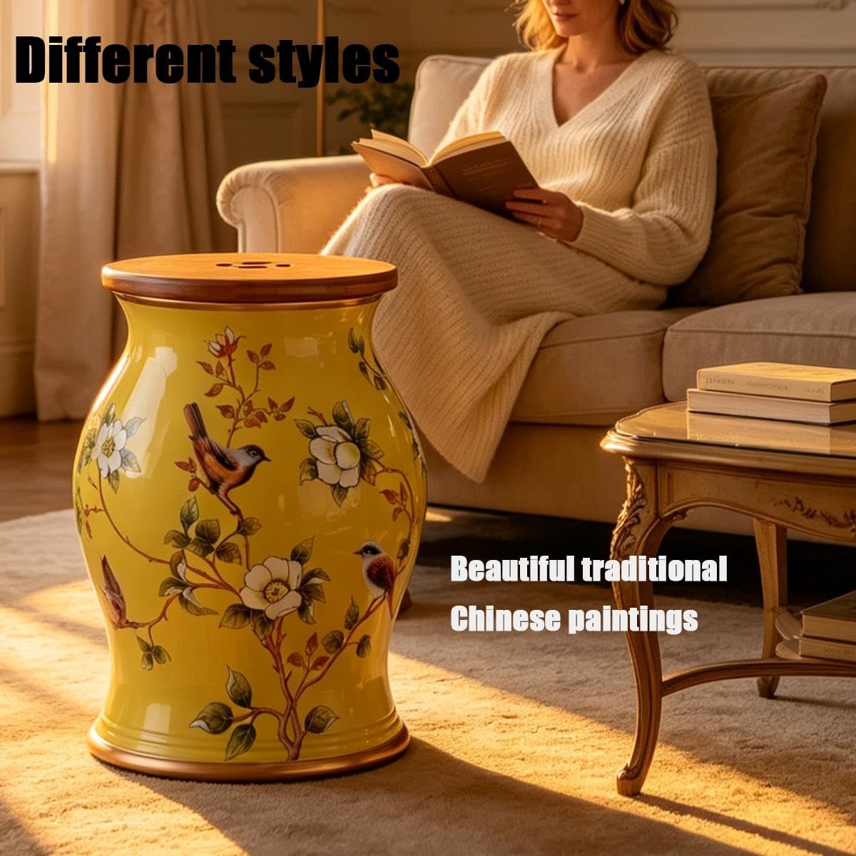 Ceramic Garden Stool Hand-Painted Drum Stool P815973