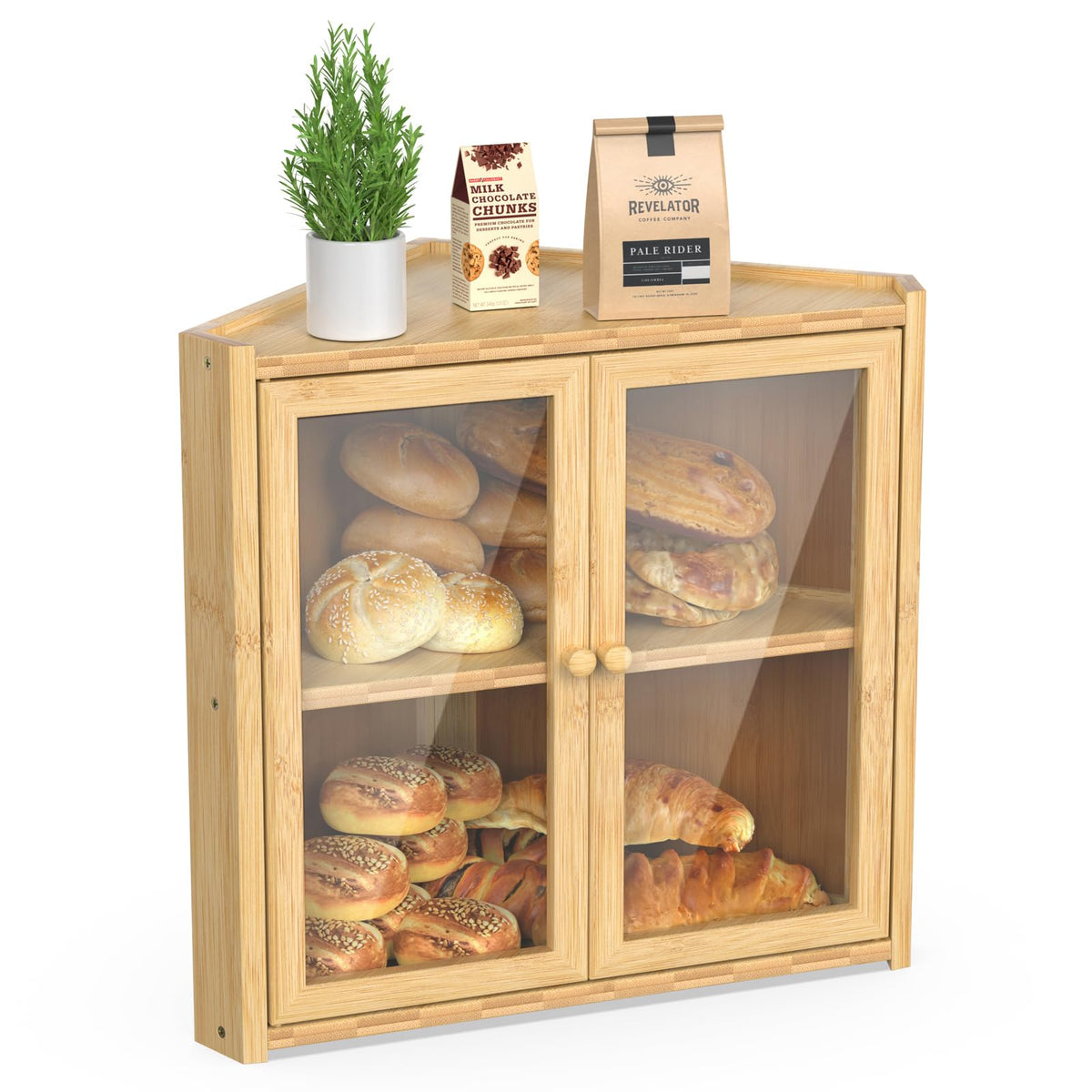 Double Layer Bamboo Bread Box with 2 Doors N9101