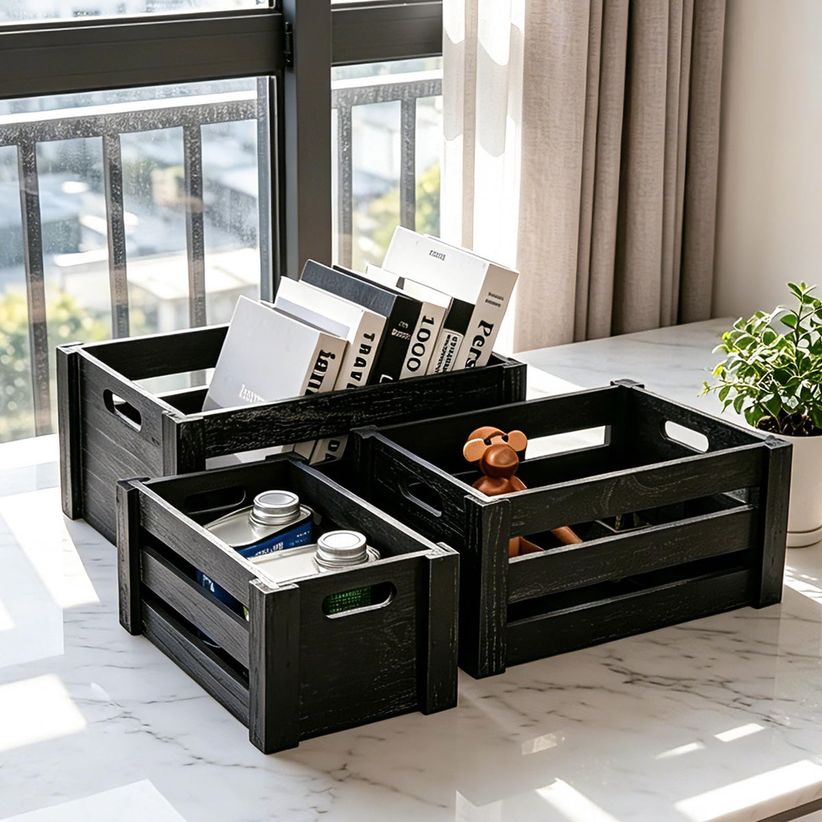 Set of 3 Nesting Wooden Crates with Handles C343520