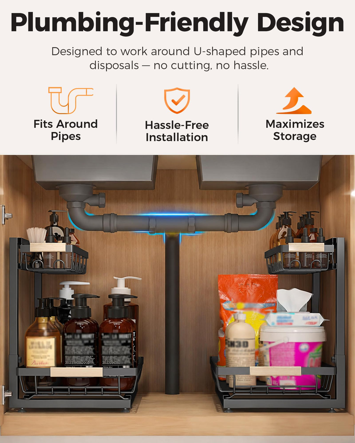 2-Tier Height Adjustable Under Sink Organizer & Storage L1683