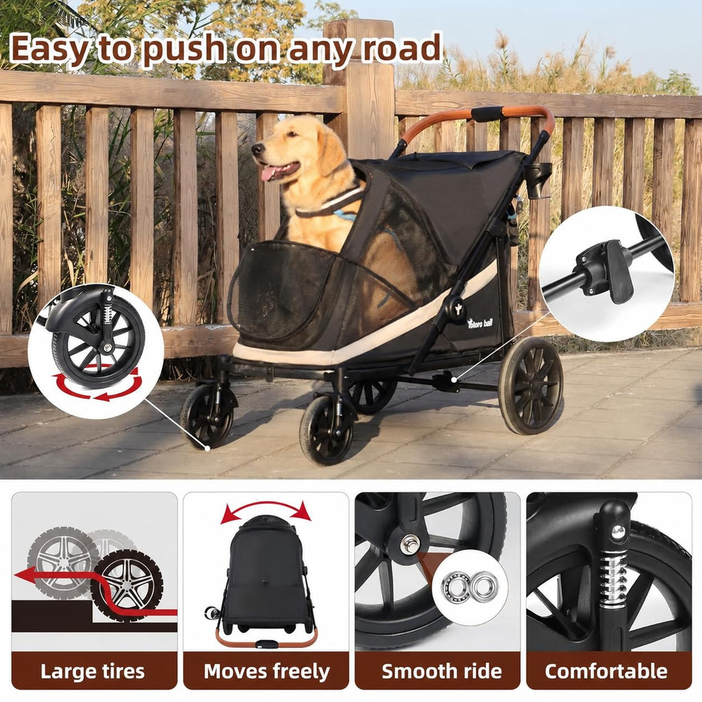 Black Large 4 Wheel Dog Stroller with Storage Pocket M933